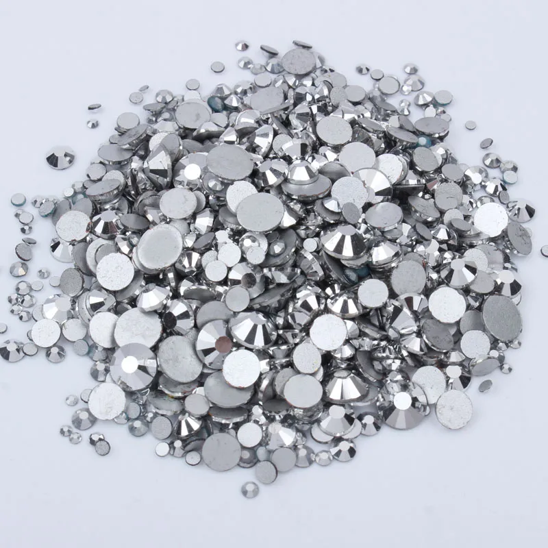 Супер блестящие стразы для дизайна ногтей SS3 SS30 1200 шт. Mine Silver разные размеры 3D