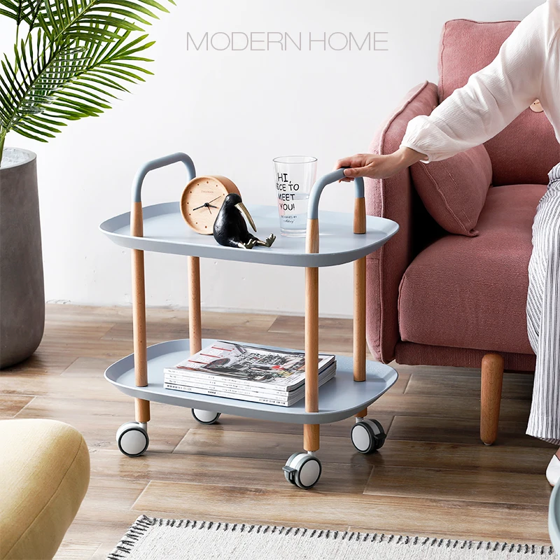 

Classic Modern Loft Design Solid Wooden Metal Living Room trolley Side Table, Luxury corner Tea coffee bedside wheel Table 1PC