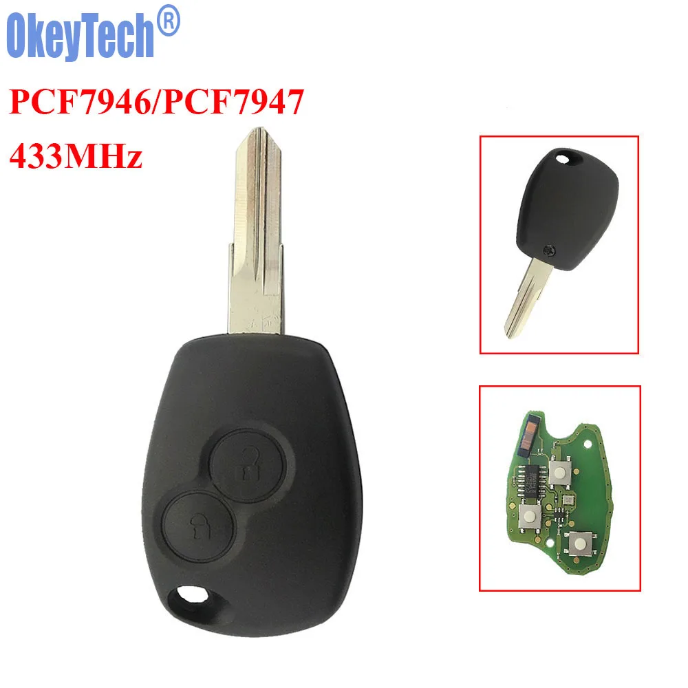 OkeyTech Remote Key 433MHz ID46 PCF7946 PCF7947 Chip VAC102 Blade Fit For Renault Clio DACIA Logan Sandero 2 Buttons Remote Fob