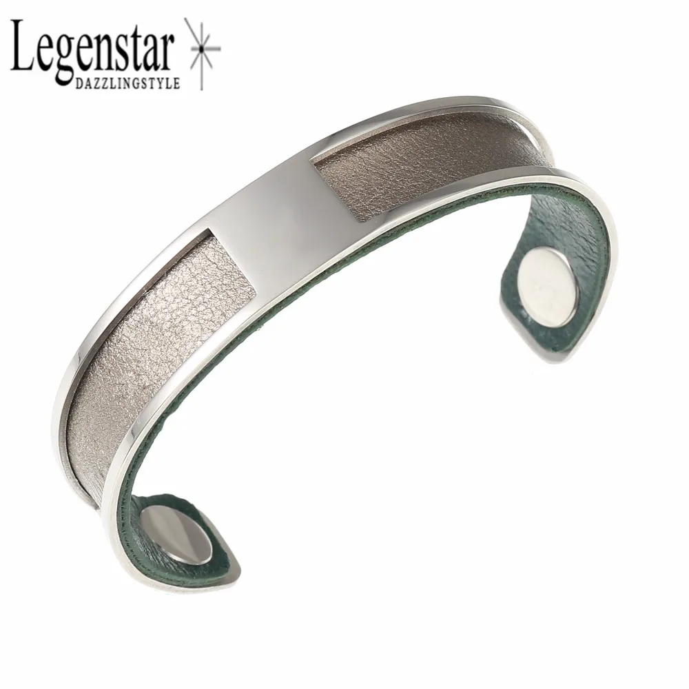 

Legenstar Trendy Stainless Steel Bracelet & Bangle 14mm Silver Color Femme Interchangeable Reversible Leather Cuff Bracelets