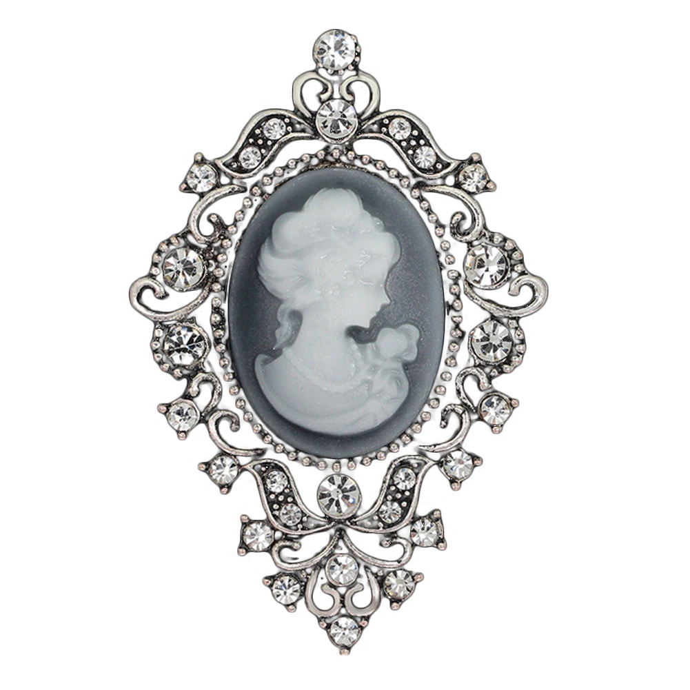Fashion Vintage Jewelry Cameo Brooch Pin Beauty Queen Crystal Rhinestone Christmas Antique Silver Brooches For Women|brooches for women|cameo broochsilver brooches for women - AliExpress