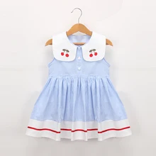 Hurave/платье без рукавов в полоску с вышивкой вишни и отложным воротником; хлопковое платье принцессы для малышей; одежда для маленьких девочек; платья