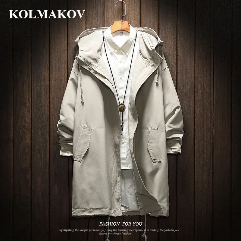 Мужской длинный тренчкот KOLMAKOV черная куртка из полиэстера мужские Весенние