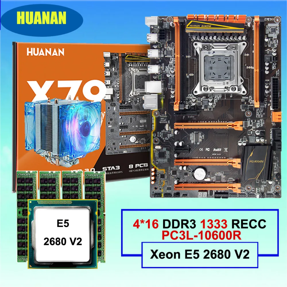 Hot HUANAN deluxe X79 motherboard CPU RAM combos with CPU cooler processor Xeon E5 2680 V2 RAM
