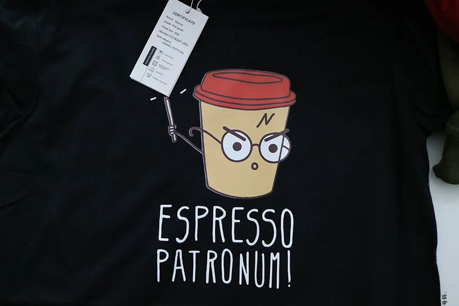 Футболка Espresso Patronum, европейский размер, хлопковая Футболка с принтом кофе, шутка, юмор, черные весенне-летние топы высокого качества