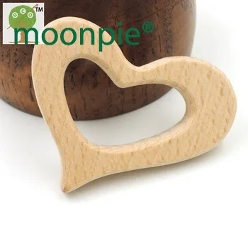 10pcs love heart wooden teether beech wood charm baby teether toy shower gift smooth and safe for baby baby chew accessory EA212