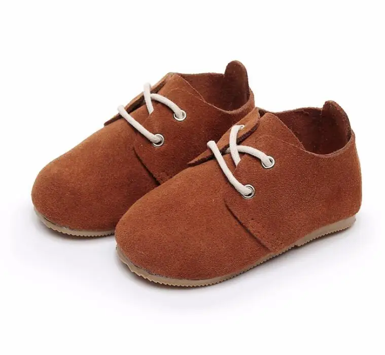 Детская однотонная обувь из натуральной кожи на шнуровке; высокое качество; жесткая резиновая подошва; ручная работа; детская обувь; детские ботинки - Цвет: brown