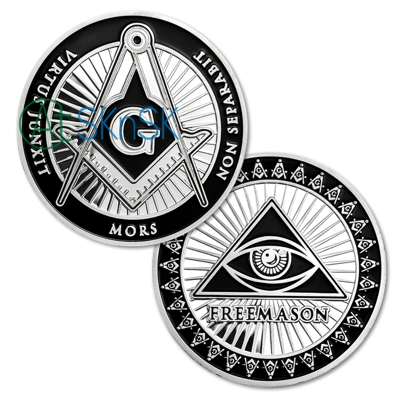 

5pcs/lot Masonic coin collectibles with all-seeing eye Freemason coin token black enamel sliver plated Freemason coins souvenir
