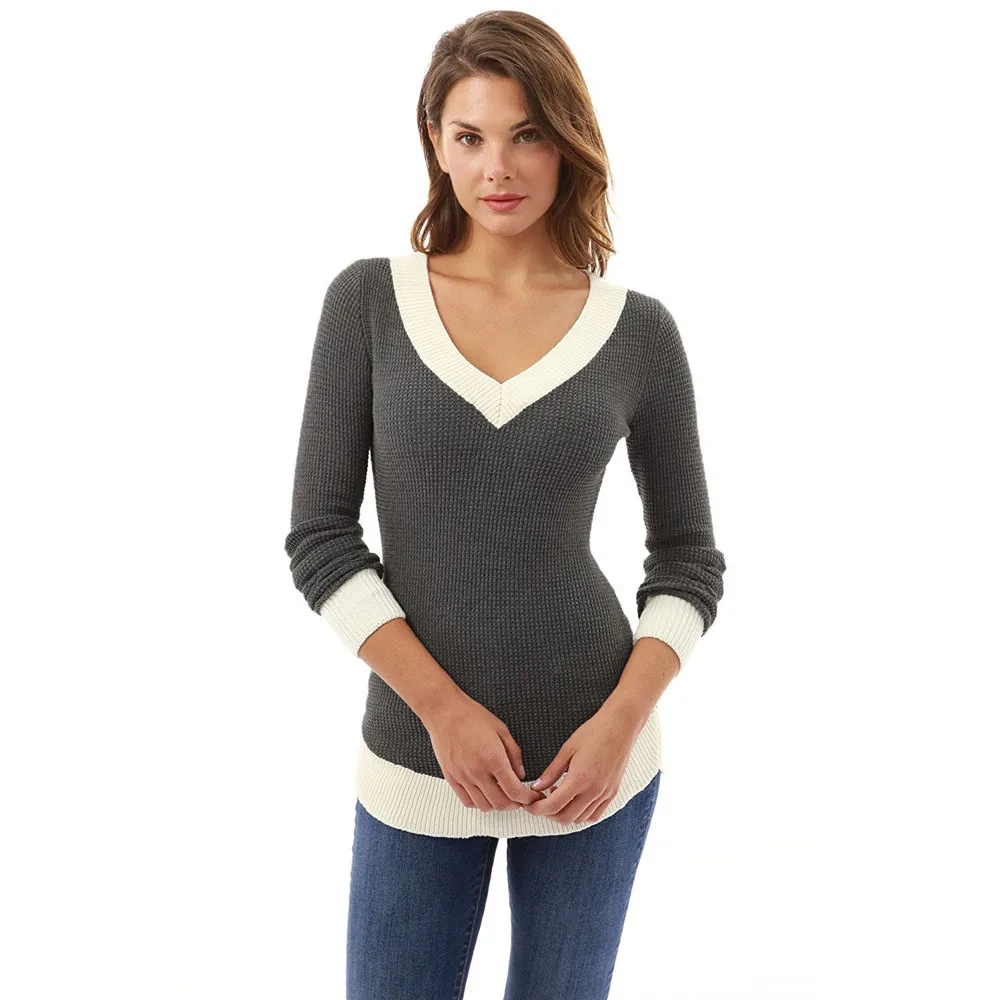 Модный свитер для женщин, пуловеры для женщин, v-образный вырез, длинный рукав, Повседневный, кривой подол, свитер для женщин, модные топы