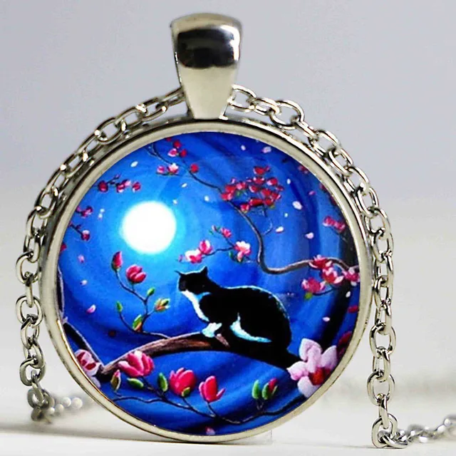Mens necklace 2019 New Glass Cabochon Round Blue Moon And Glass Necklaces Cat Galaxy Round Crystal Pendant Necklace Mens necklace 2019 New Glass Cabochon Round Blue Moon And Glass Necklaces Cat Galaxy Round Crystal Pendant Necklace
