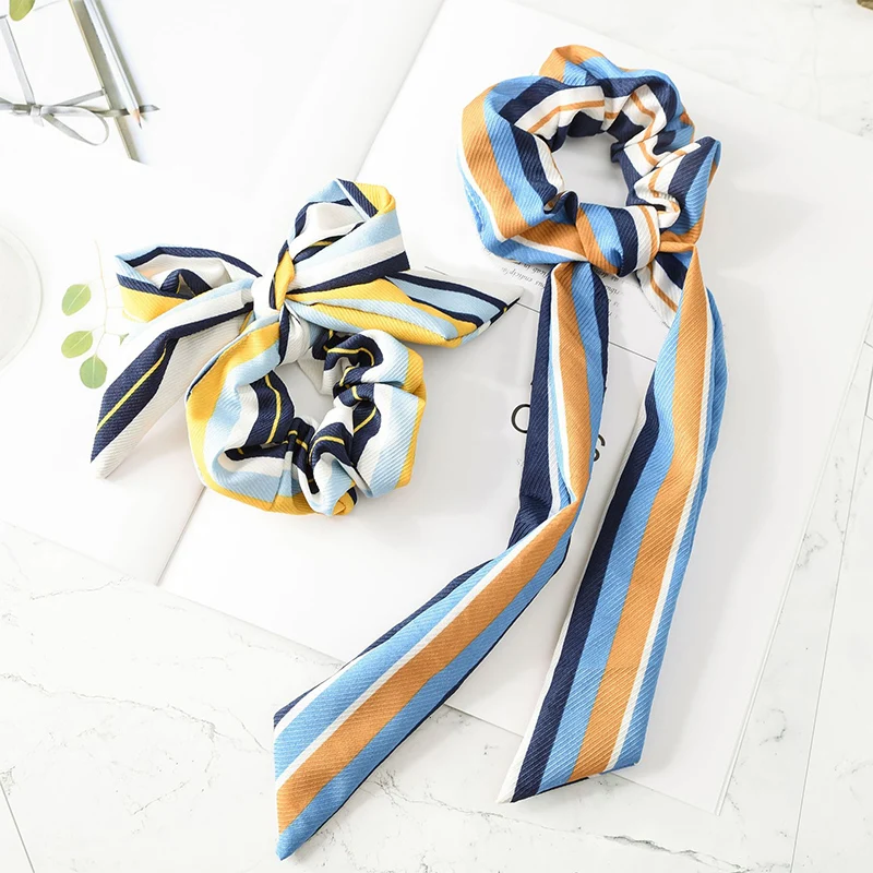 

Fashion Beautiful Strip Elastic Hair Bands With Long Hair Ribbons Adjustable Sweet Bowknot Hair Rope