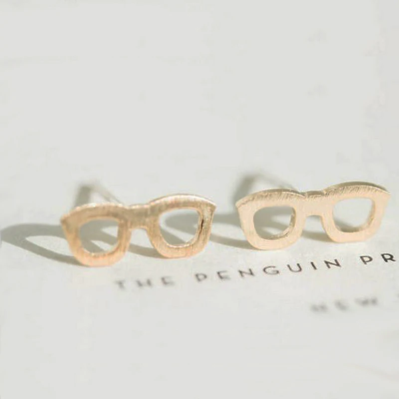 1Pair Cute Glasses Stud Earrings Lovely Copper Studs Earings Jewelry