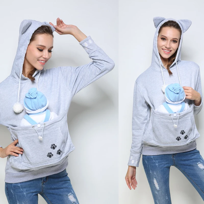 S 4XL Kangaroo Pouch Japanese Style Large Pocket Hoodie WomensPet