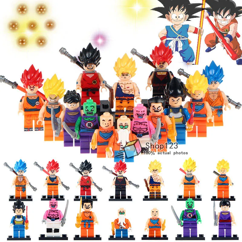 

14PCS Building Blocks Legoing Dragon Ball Z Son Goku With Red Hair Dragon Ball Vegeta Anime Action Figures Toys for Children