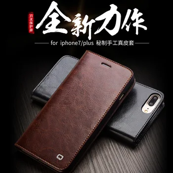 

New For iphone 7 4.7'' Original QIALINO Brand 100% Real Natural Calf Genuine Leather Case Luxury Wallet Card Pocket for iphone7