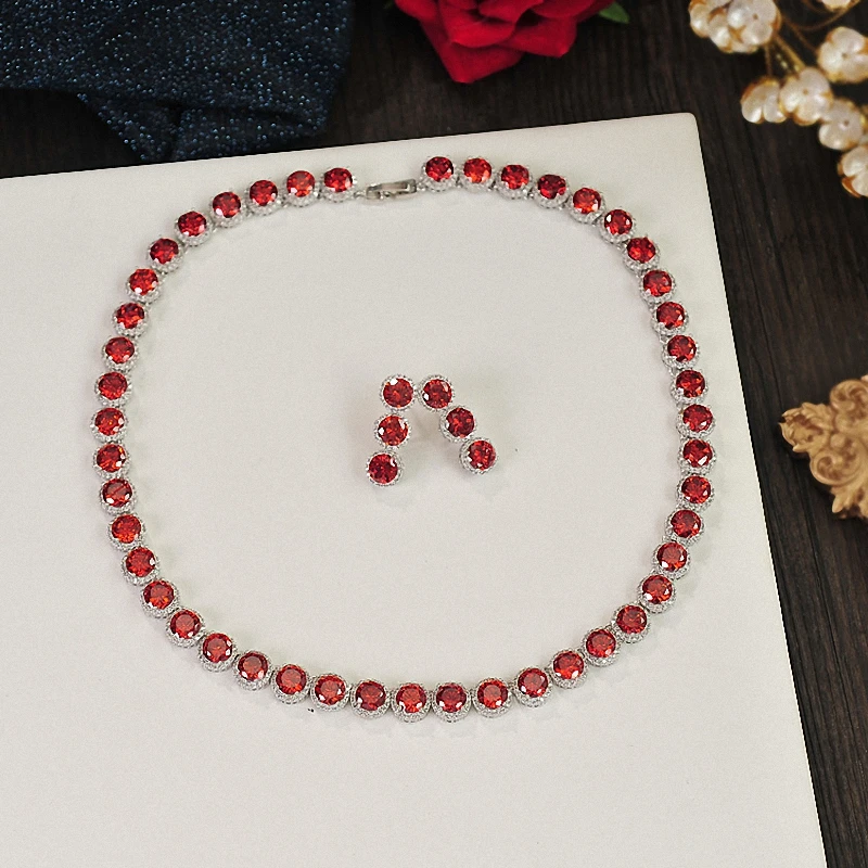 Bridal Jewelry Sets Round-Shape Classicl Rhinestone Party Wedding Jewelry Cubic Zirconia Necklaces and Earrings for Women Bridal Jewelry Sets Round-Shape Classicl Rhinestone Party Wedding Jewelry Cubic Zirconia Necklaces and Earrings for Women