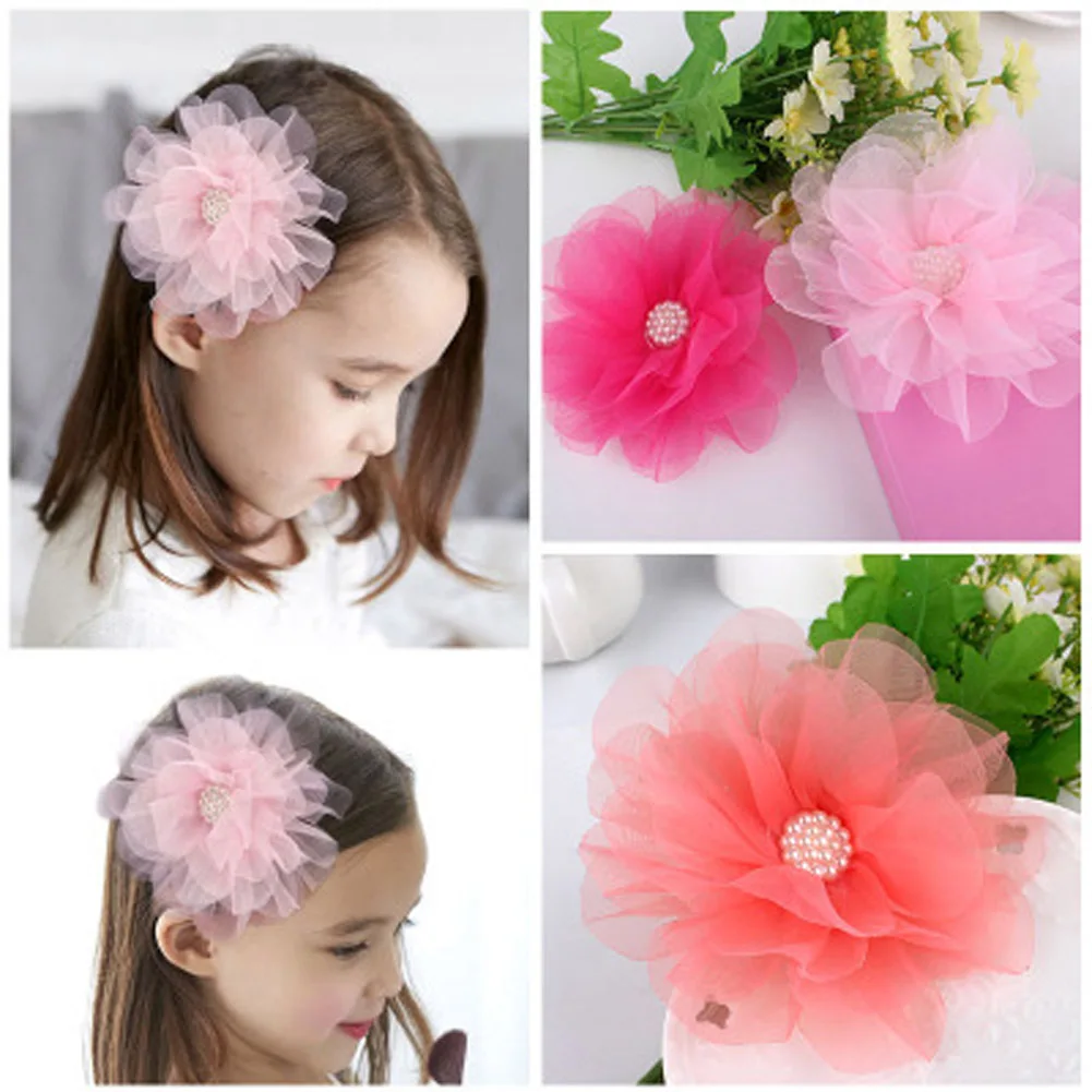 Neue heiße verkauf 1 STÜCK Große Chiffon Blume simulieren Perle Mädchen Haarspangen Kinder Seitlichem Haarnadel Zubehör nettes geschenk