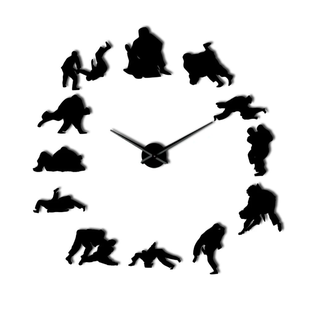 Дзюдо современные гигантские DIY настенные часы боевые искусства эксклюзивные бескаркасные настенные художественные часы-грэппер спортмен бесшумный декор комнаты - Цвет: Black
