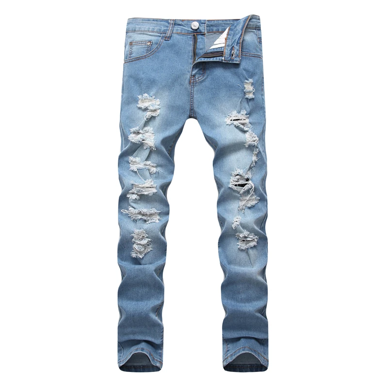 2019 New Fashion Ripped Jeans Men Patchwork Hollow Out Printed Beggar Cropped Pants Man Cowboys Demin Pants Male