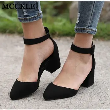 

MCCKLE New Summer Women Sandals Suede Ankle Strap Pumps Two Pieces Pointed Toe Female Cover Heels Fashion Party Wedding Ladies