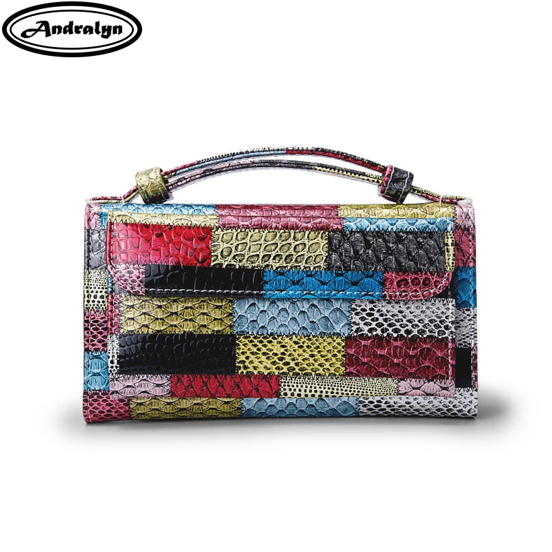

Andralyn Fashion Trend Genuine Leather Wallet Women's Purses Handbag Patchwork Female Colorful Phone Wallets Clutch High Quality