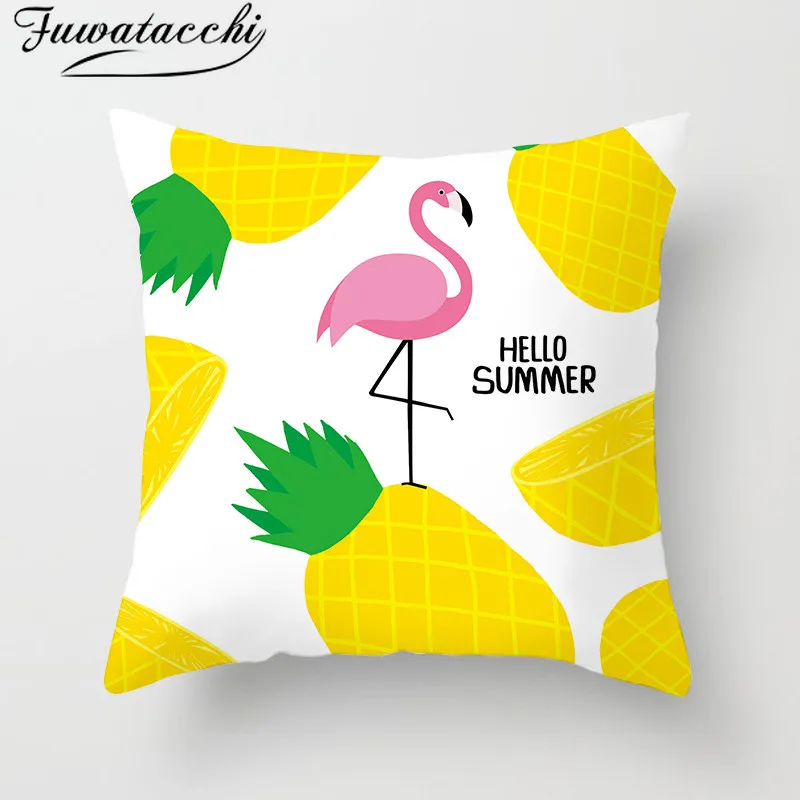 

Fuwatacchi Tropical Fruit Plant Paint Cushion Cover Flamingo Pineapple Flower Pillow Cover Throw Pillows Cover Decor Para Sofa