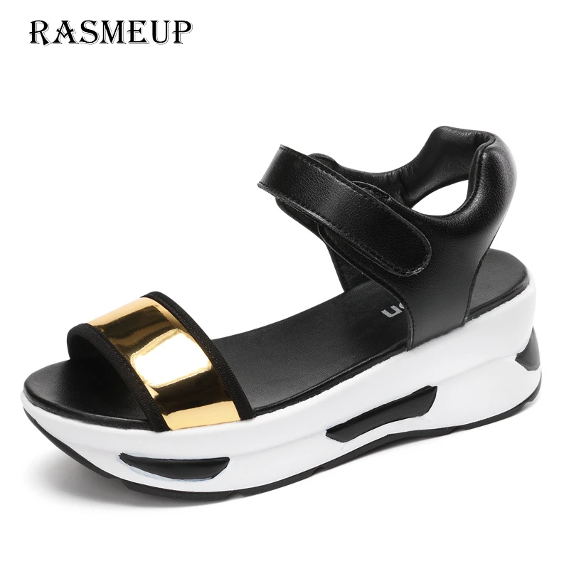 

RASMEUP Women's Wedge Sandals 2018 Summer Open Toe Women Platform Sandals Woman Black Silver Sandalias Ladies Gladiator Shoes