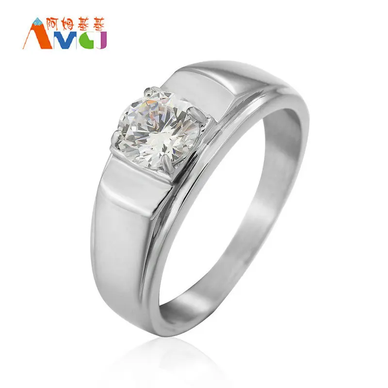 AMGJek 8mm Classic Men Women Wedding Rings With CZ High Polishing