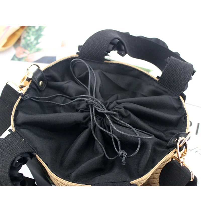 Черная лента переносная кружевная соломенная сумка на одно плечо тканая сумка новая модная пляжная сумка