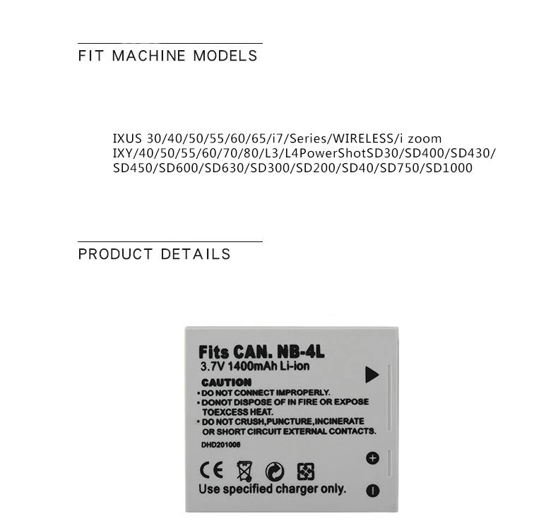 Dinto 1 шт. NB-4L NB4L NB 4L цифровой Камера Батарея 3,7 V 1400 мА/ч, литий-ионный аккумулятор Батарея пакет для Canon IXUS 30 40 50 55 60 65 70 75