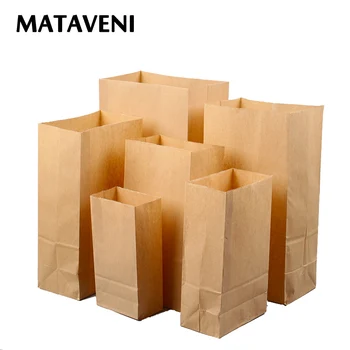 

100Pcs Kraft Paper Bag Gift Bags Candy Cookie Bread Nuts Bag For Biscuits Snack Baking Package Supplies