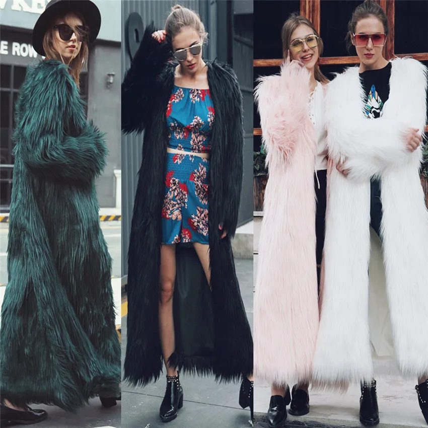 Lanshifei Young Girl Faux Fur Coat Fox Long Coat Long Fur Jacket Women 2018 Winter New Design Long Style Parka Lady Club Coat