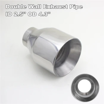

Universal Stainless Steel 2.5" Inlet 4.3" Outlet Car Exhaust Tip Auto Tail Pipe Muffler Dual Wall Nozzle