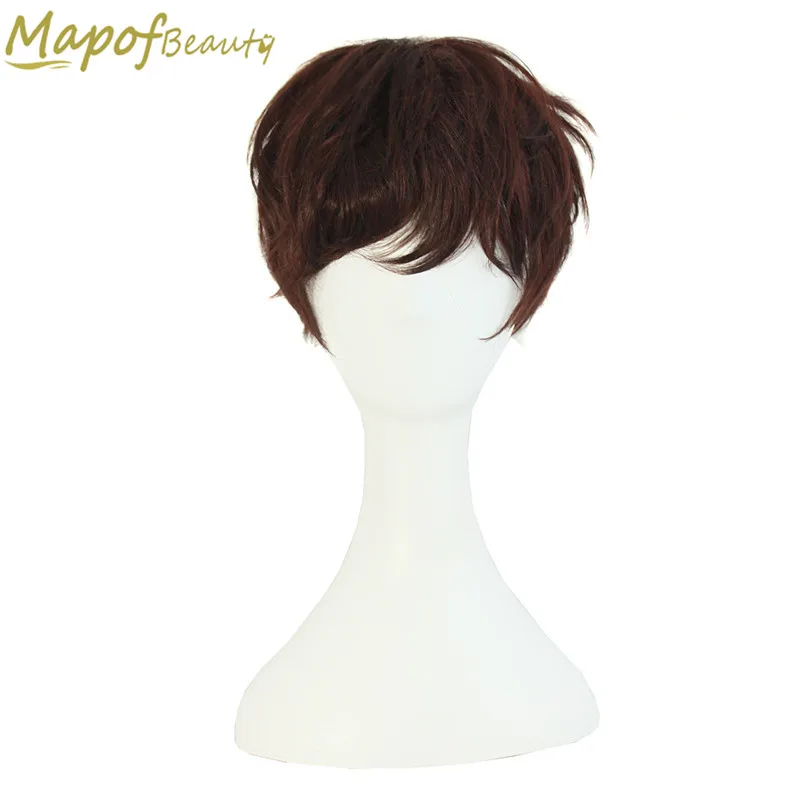 

10" Short Curly Hairstyle Dark Brown Color Wig 25cm Women High Temperature Fiber Heat Resistant Men Synthetic Hair MapofBeauty