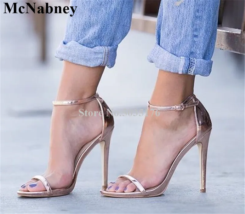 

Simple Solid Ankle Strap Buckle Fashion Party Ladies Shoes Peep Toe Women Sandals Stiletto Heel Cover Heel Dress Women Shoes