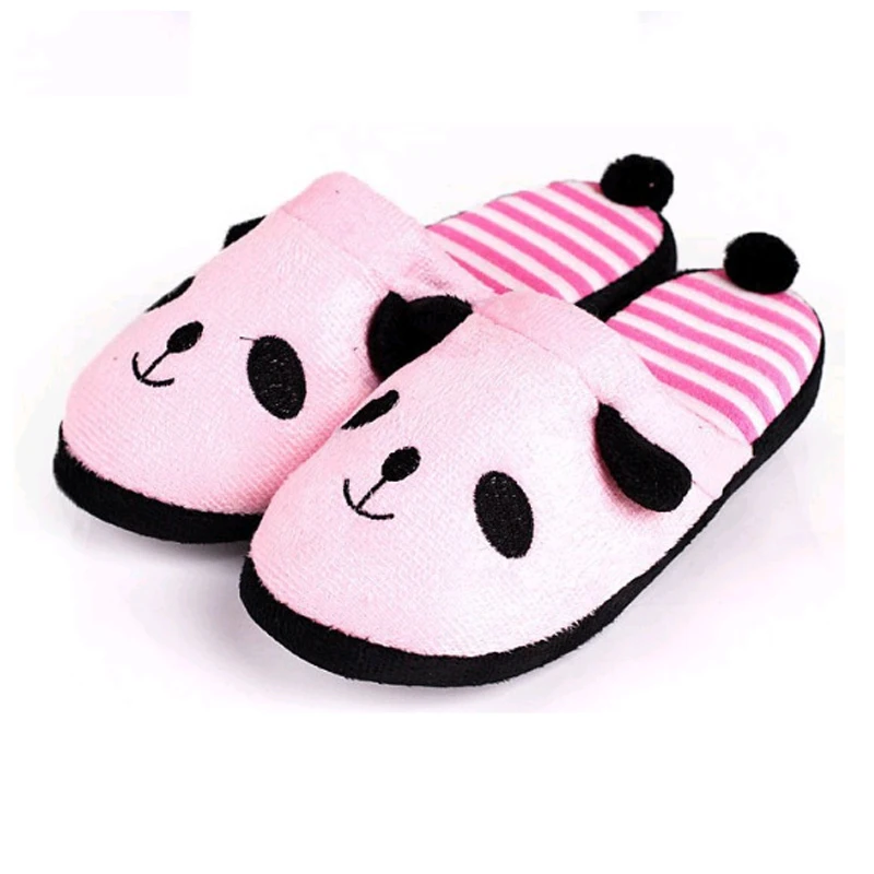 

Winter Home Women slippers Fur Indoor Warm Soft Cotton Fabric Ladies Slippers Flat Bottom Non-Slip Cartoon Panda Flip Flops