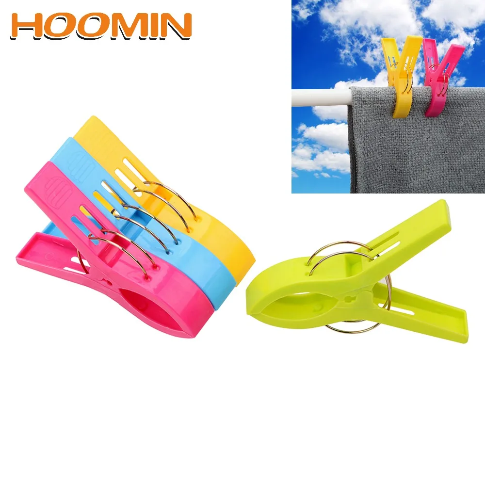 

HOOMIN Drying Racks Retaining Clip 4Pcs Plastic Color Clothes Pegs Clothespins Beach Towel Clamp Laundry Clothes Pins Large Size