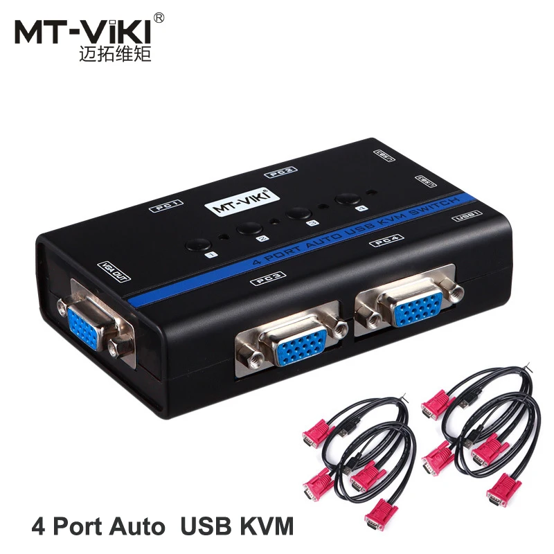 MT VIKI 4 Port USB Auto VGA KVM Switch Converter Hotkey