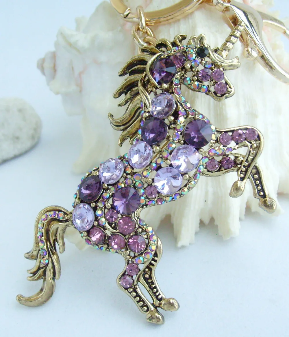 

Unique Animal Unicorn Horse Keychain Purple Austrian Crystal Pendant K06172C10