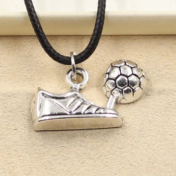

New Fashion Pendant Football Boots Shoes Necklace Choker Charm Black Leather Cord Factory Price Handmade Jewelry