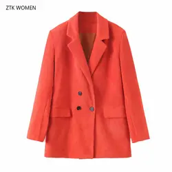ZTK женский 2019 новый осенний жакет с длинными рукавами с зазубренным двубортным карманом Оранжевый Красный Блейзер femme Повседневный OL