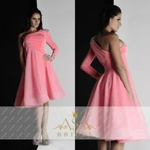 A-linie Einer Schulter Lange Ärmel Perlen Cocktailkleider 2016 Falten Knielangen Cocktailkleid robe de cocktail