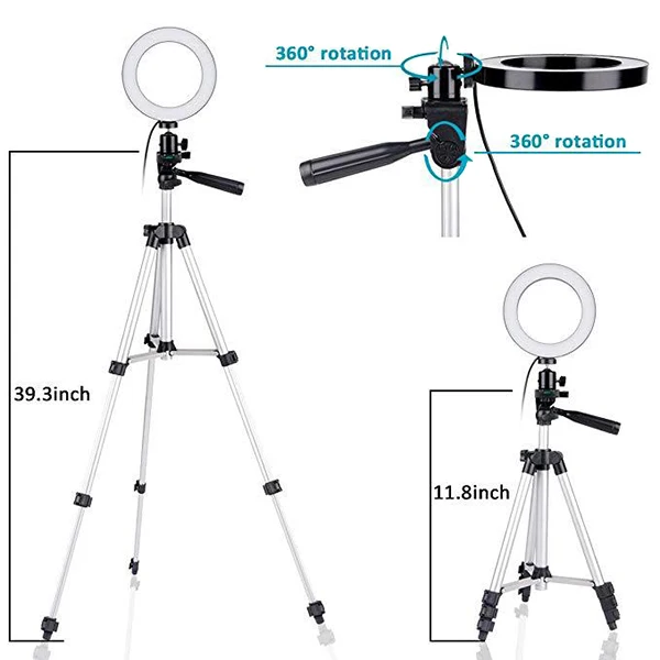 

5.7inch Dimmable LED Ring Light Phone Holder Stand with Tripod for Camera Video Filming GDeals