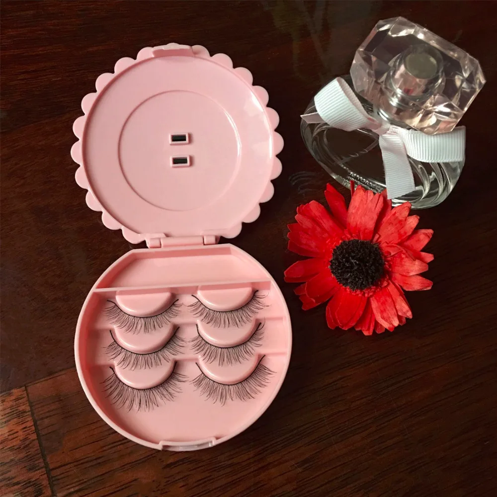 Розовый цветок черный бант круглой формы ложный держатель для ресниц поддельный футляр для ресниц коробка с компактным зеркалом Макияж Косметика чехол