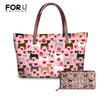

FORUDESIGNS Women Handbags Set Pitbull Pattern Female Shoulder Bags Lady Top-handle bags sac a main 2019 Sweet Girls Bags Gifts