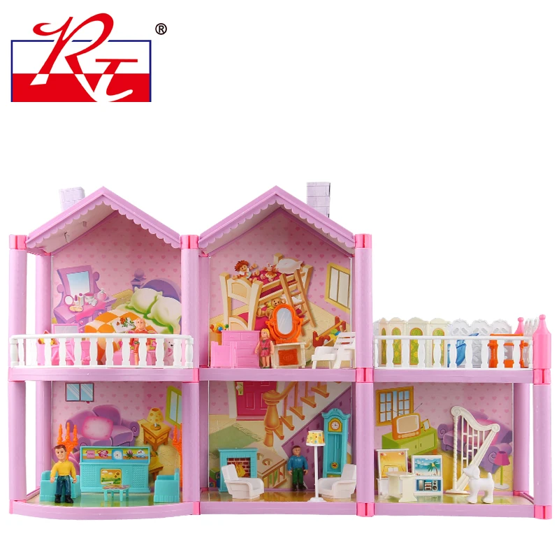 Large size diy plastic miniature doll house home decoration with