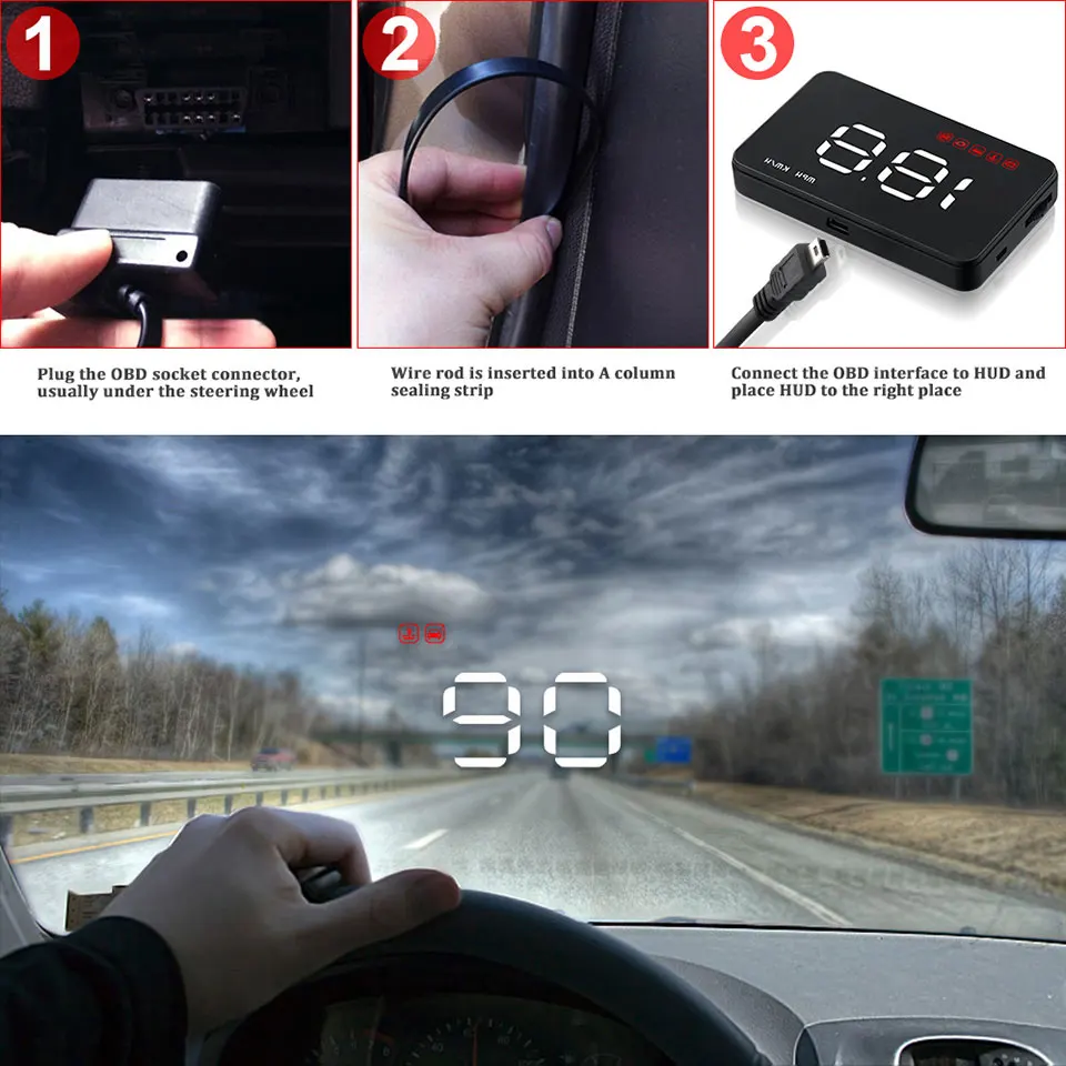 " Автомобильный HUD OBD OBD2 дисплей цифровой спидометр лобовое стекло проектор усталость сигнализации топлива Датчик скорости A8 A1000