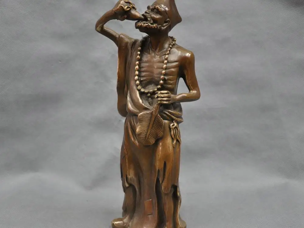 

13'' China Folk The Mad Monk Jigong Drinking Wine Bronze Statue