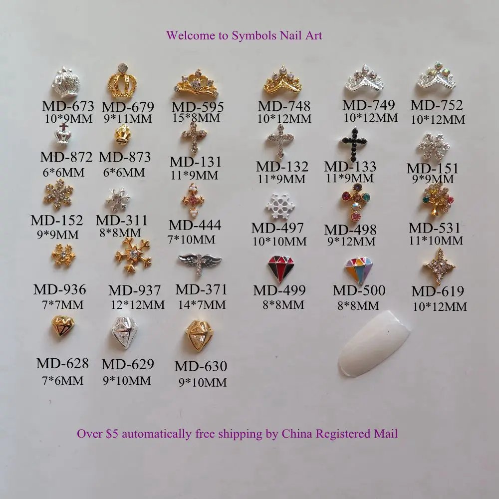 3D 10 шт./пакет различные металлические короны крест Снежинка Алмазный деко украшения для ногтей металлические блестящие деко