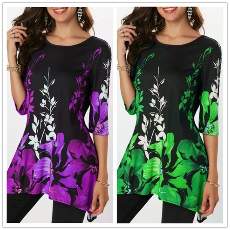 

Large Size S-5XL Summer T Shirt 2019 New Casual Floral Print O-Neck Tops Tees Female Loose T Shirts Top Plus Size Women Clothing